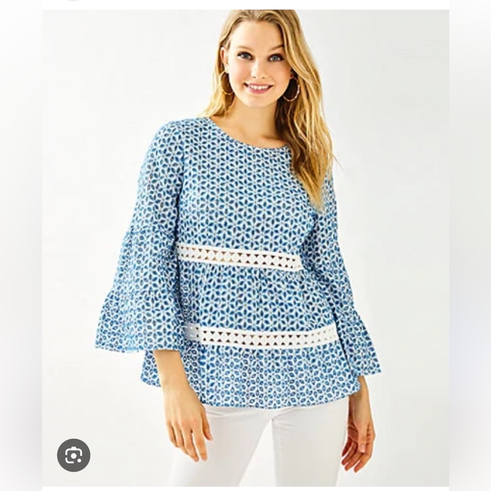 Lilly Pulitzer Zazie Top - Mr. Peacock Blue Zanzibar Eyelet